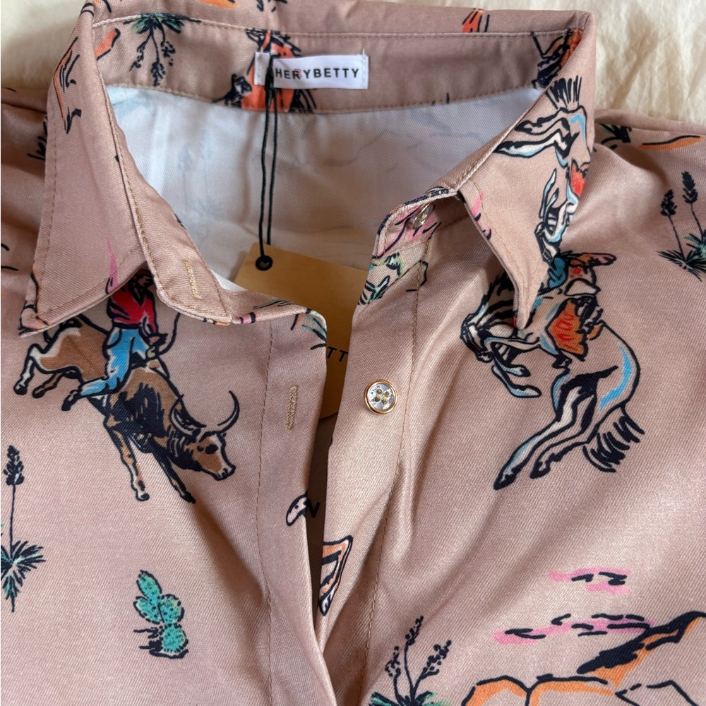 Blush Western-Print Button-Front Blouse